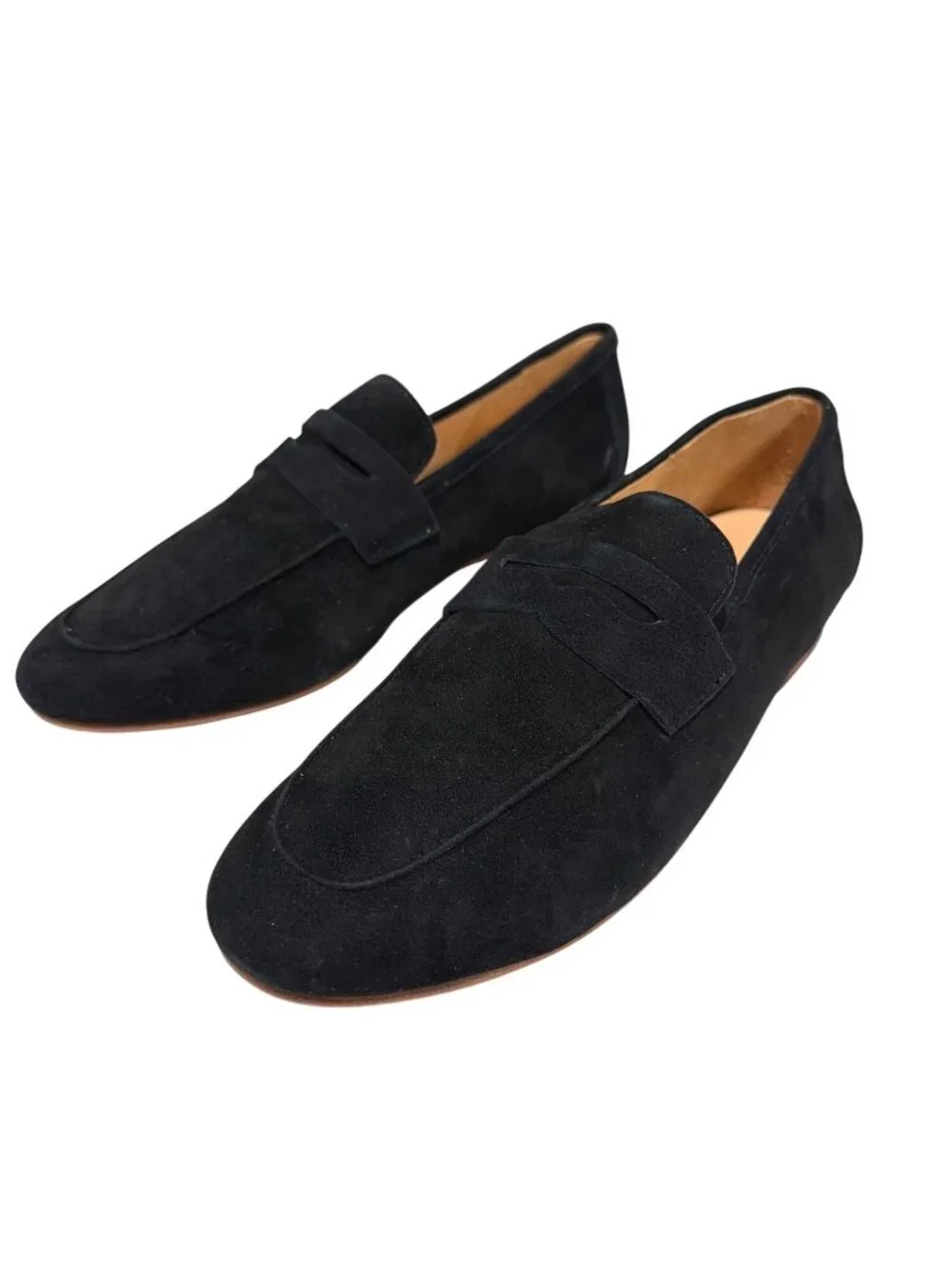 Italian Suede Penny Loafers Black Size 8 By Quince With Box